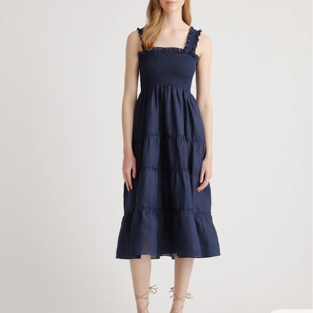 Quince Linen smocked midi dress